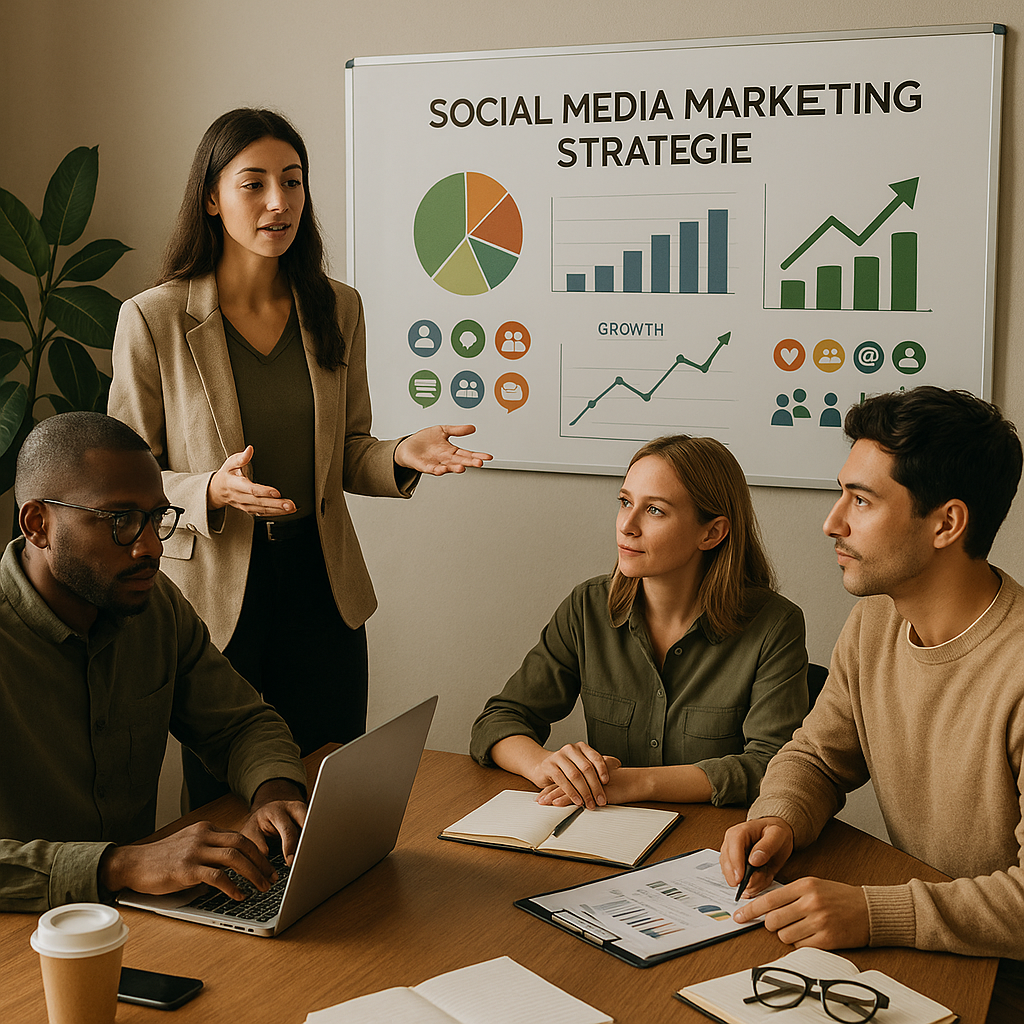 Team dat social media-taken coördineert op een projectbord