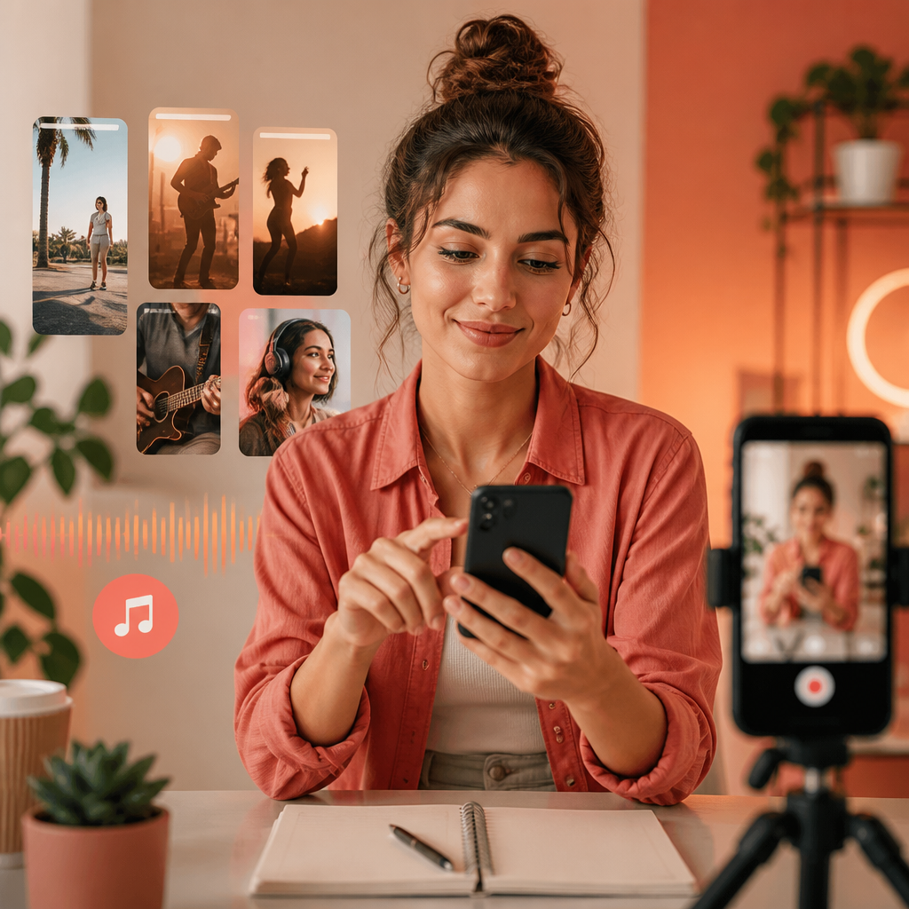 Persona añadiendo música a una publicación de Instagram en un teléfono