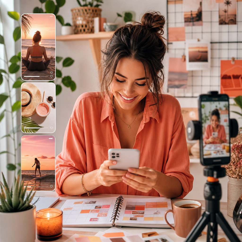 Instagram-Posting-Workflow für Feed, Stories und Reels auf einem Smartphone