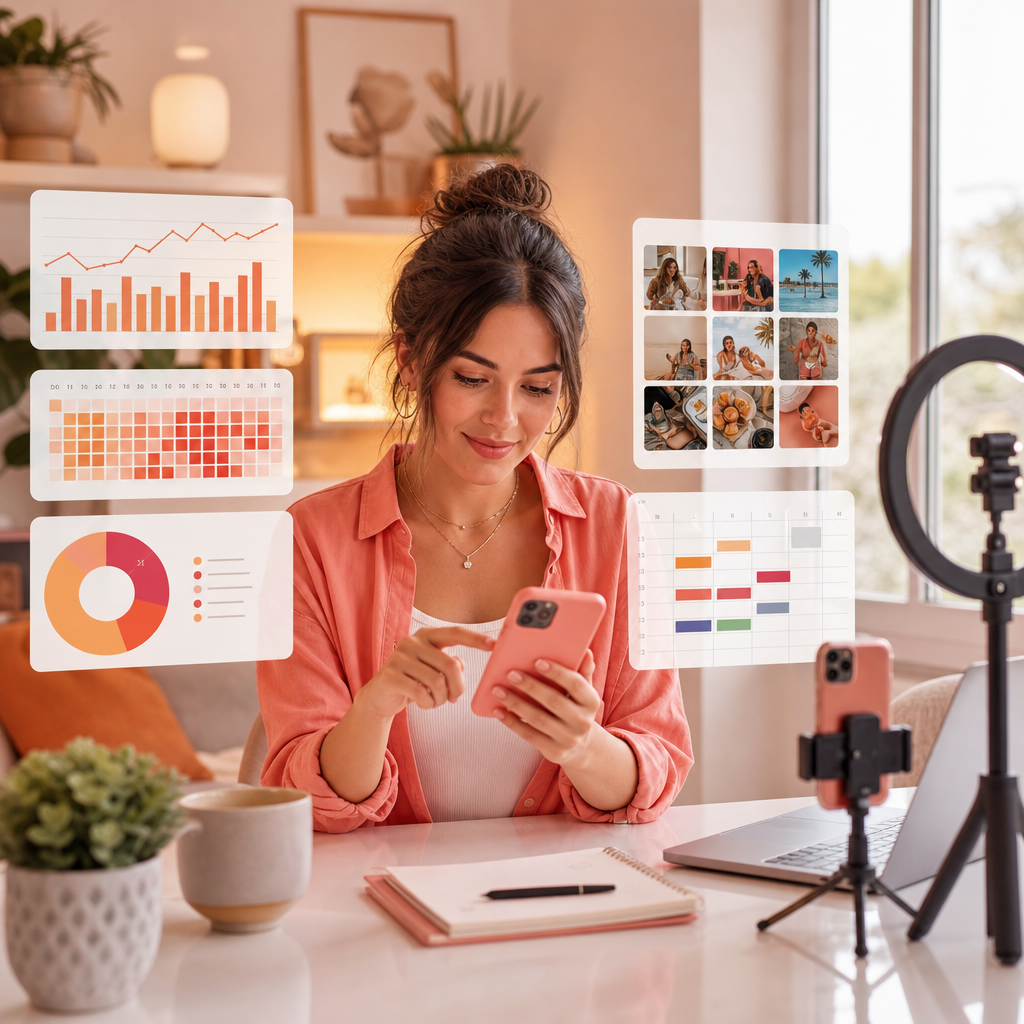Panel de analíticas de Instagram con mejores horas de publicación y tendencias de engagement para 2026