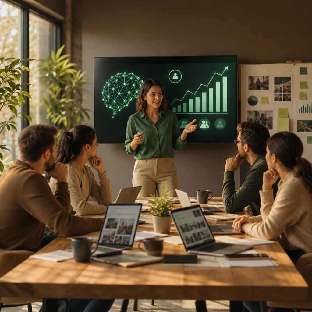 Illustration de publicités Meta IA sur un tableau de bord social avec des analyses marketing