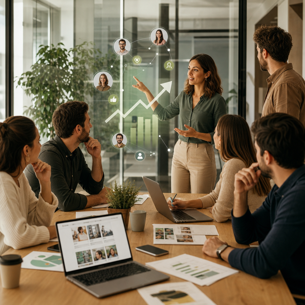 Membri del team che condividono contenuti aziendali sui social come parte di un programma di employee advocacy