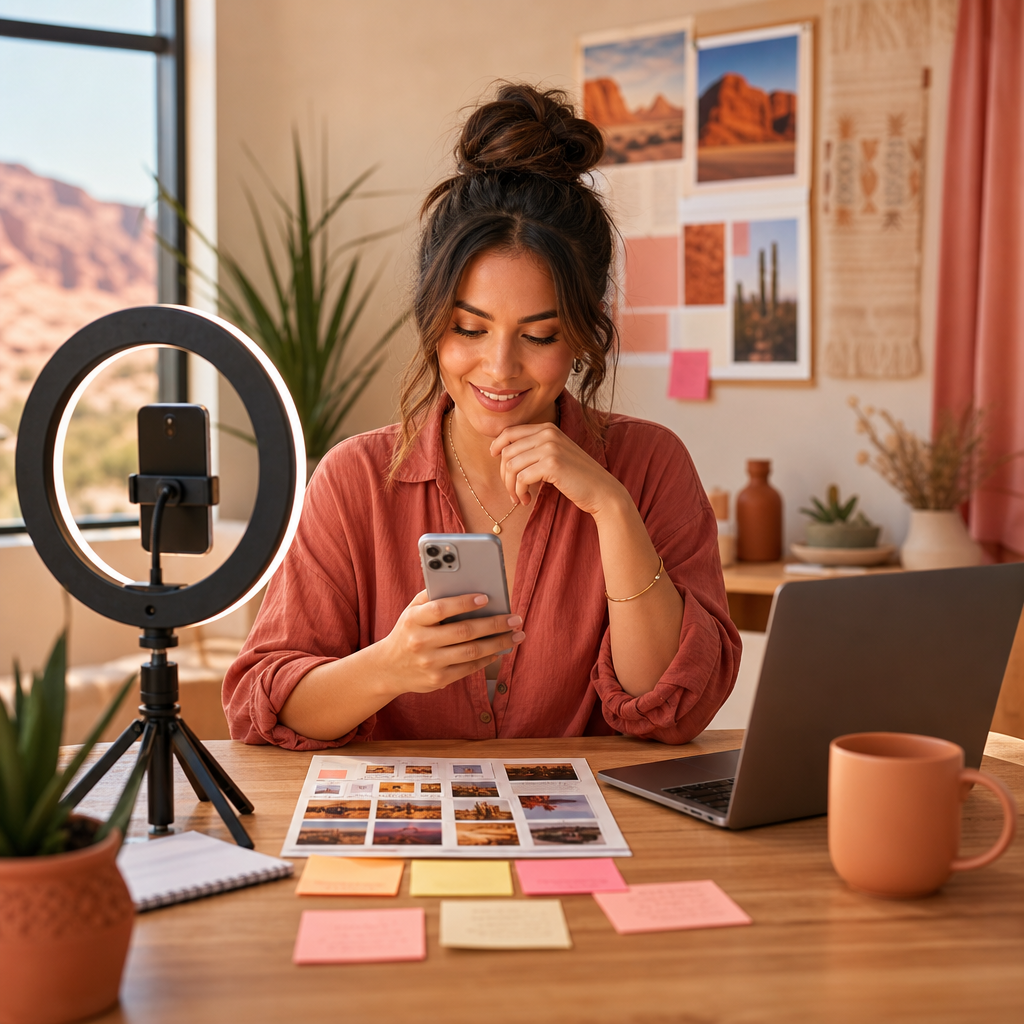 Illustratie van Instagram- en Facebook-iconen naast een juridische hamer en een groeigrafiek