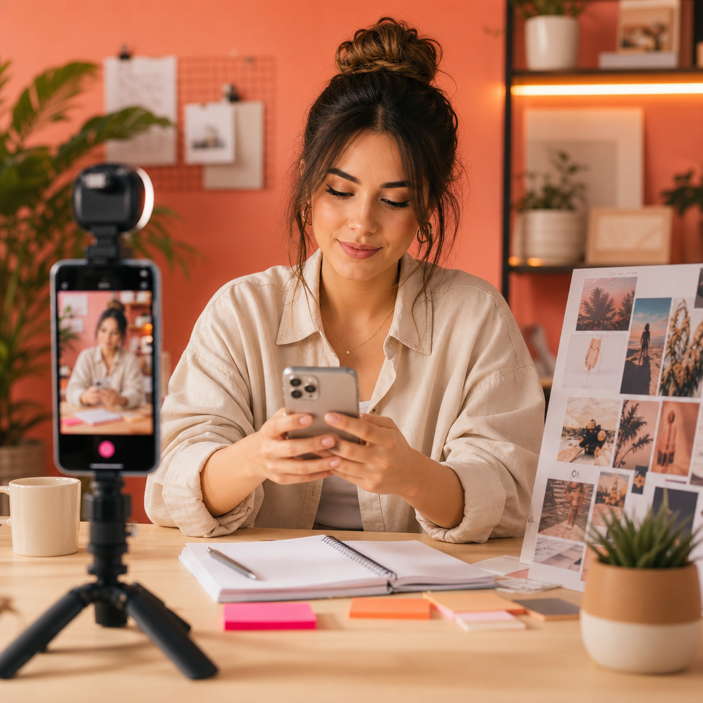 Instagram ve Facebook uygulama simgelerinin yanında bir hukuk çekici ve büyüme grafiği bulunan illüstrasyon