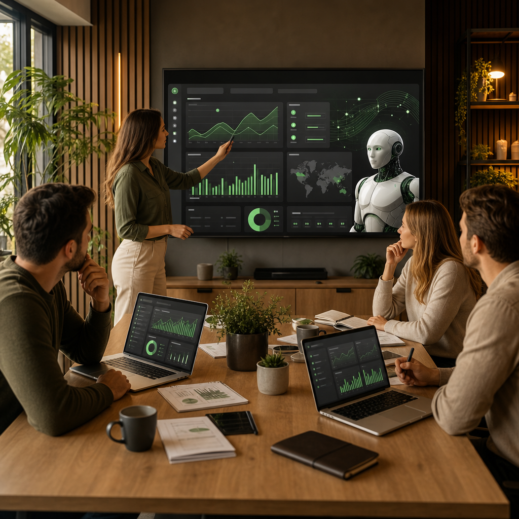 Dashboard-Ansicht eines Social-Media-Reporting-Workflows mit KI-Analyse-Tools