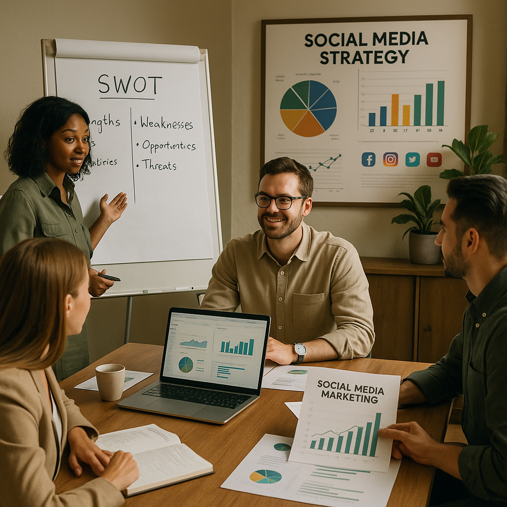 People analyzing social data on screens to improve strategy