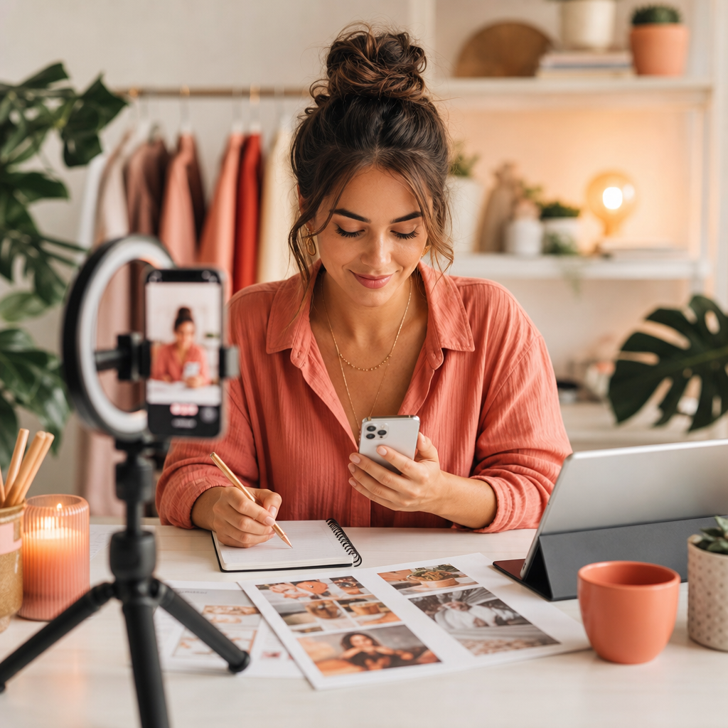Strategia crescita Instagram con grafici di analisi e pianificazione contenuti su laptop