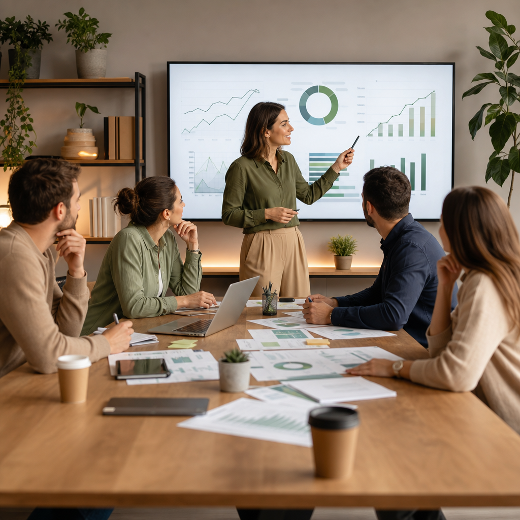 Team che analizza obiettivi social media, KPI e dashboard di performance per il planning 2026