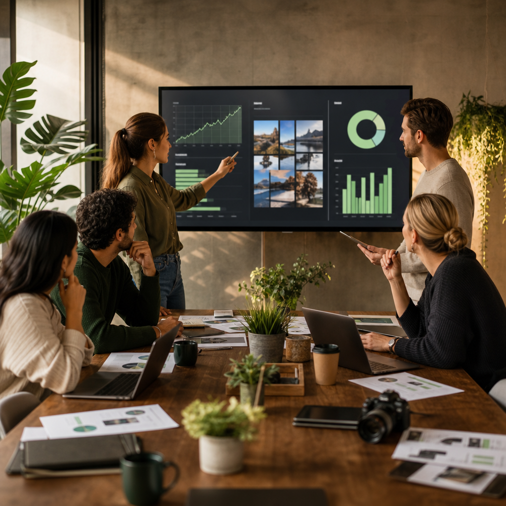Ein Social-Media-Analytics-Dashboard neben einem Hinweis zur Abschaltung, das Plattformrisiken in der social media marketing strategie zeigt