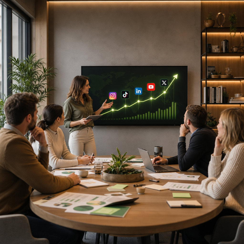Een socialmedia-analyticsdashboard naast een sluitingsmelding, als illustratie van platformrisico in social media marketing strategie
