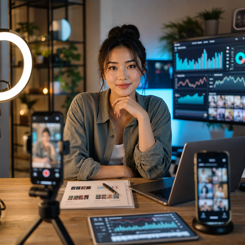 Creatorin prüft TikTok-Trending-Songs und plant eine Content-Strategie für Mai 2026
