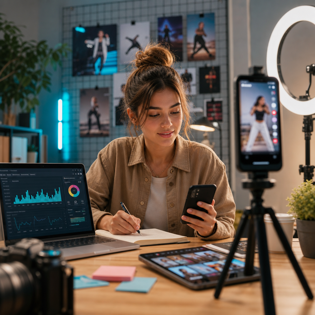 Creator reviewing TikTok trending songs and planning a content strategy for May 2026