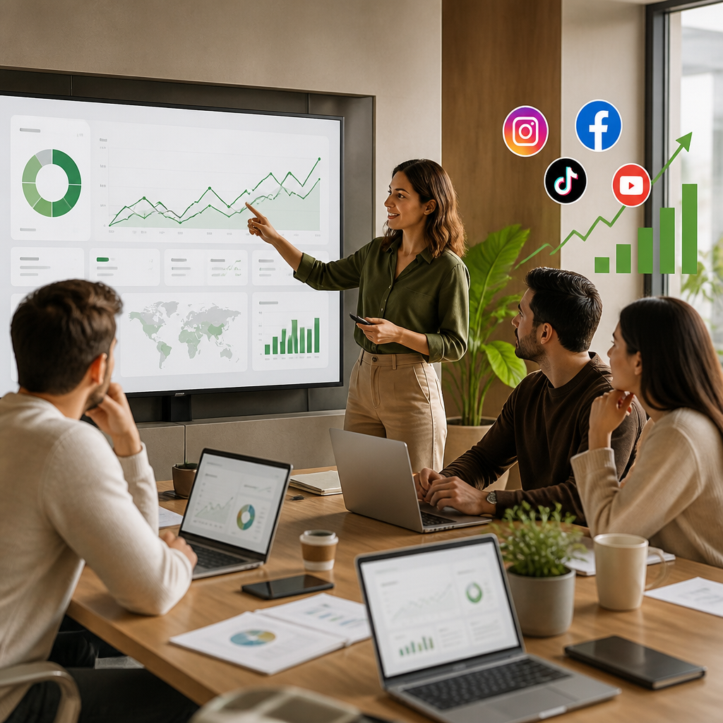 Vista del tablero de GA4 con tráfico social y métricas de engagement
