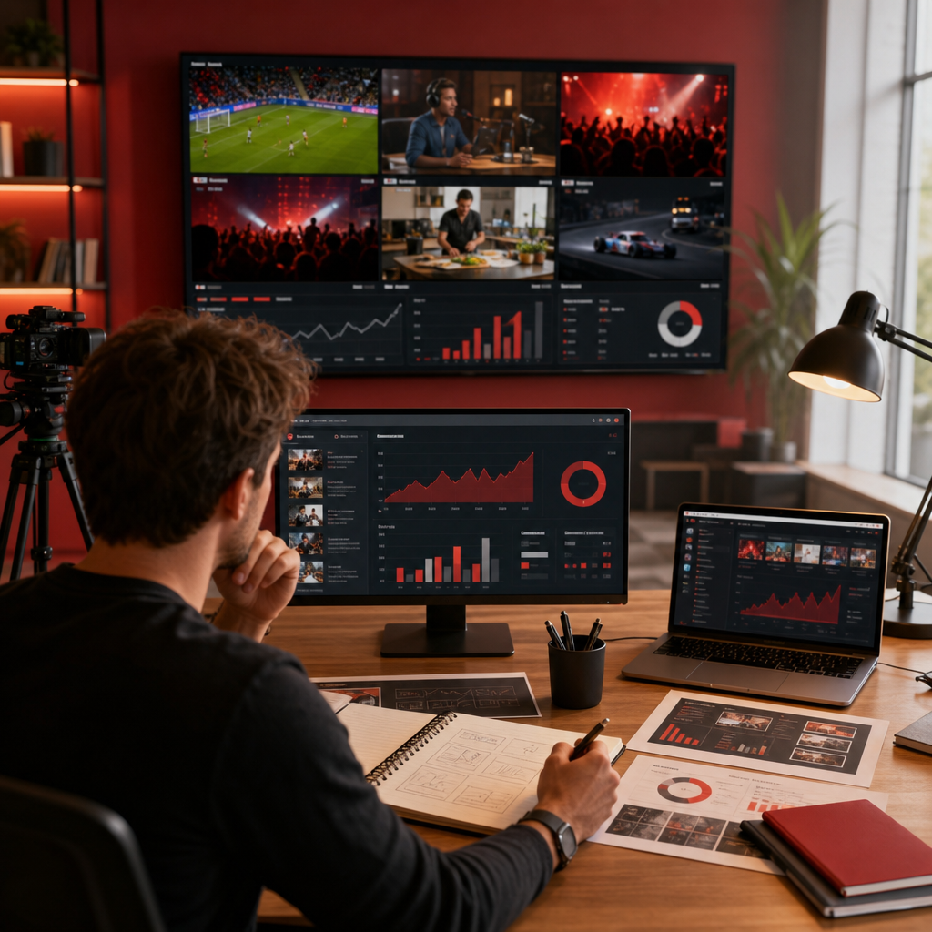 Televizyon ekranında özelleştirilebilir multiview seçeneklerini gösteren YouTube TV arayüzü