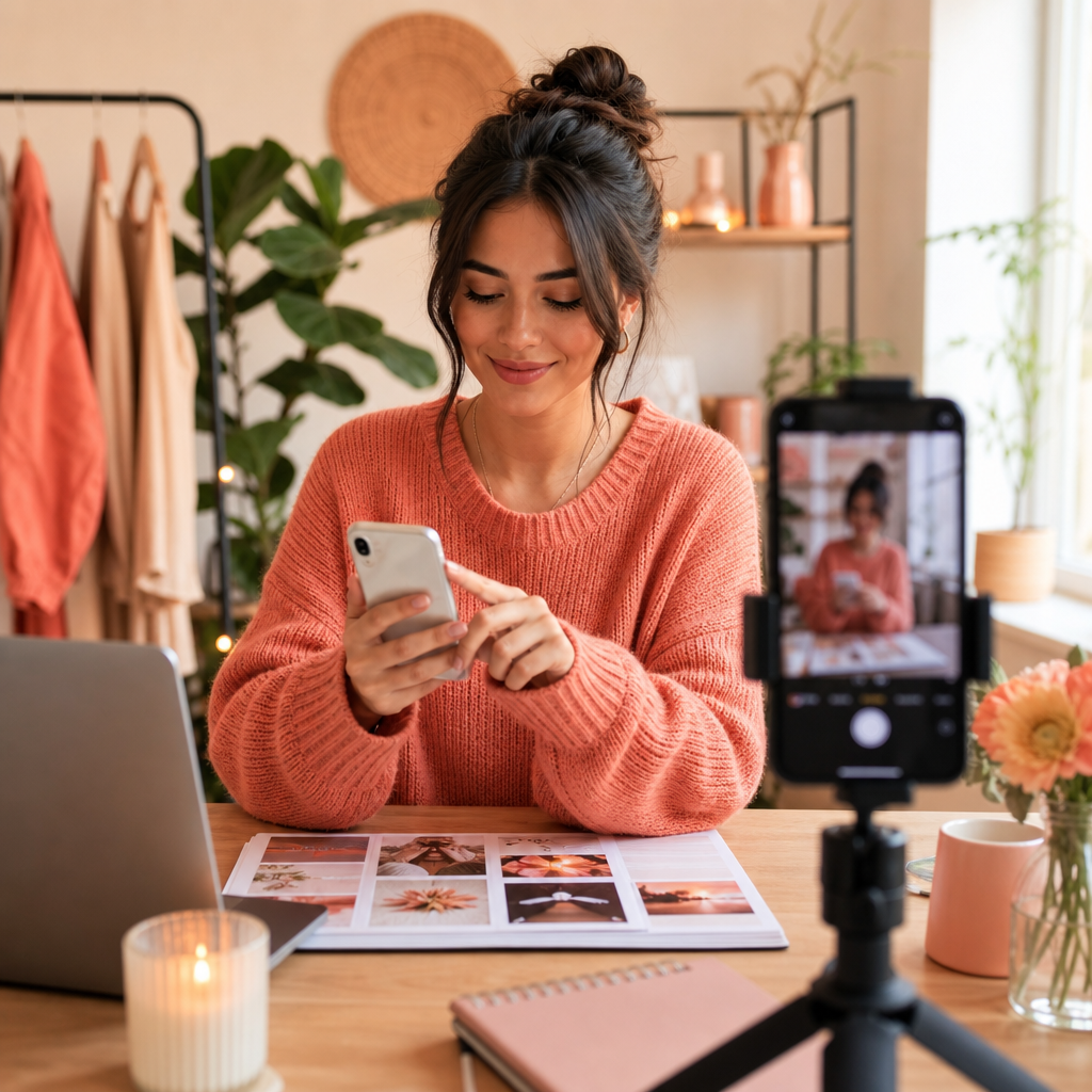 Stap-voor-stap Instagram-postworkflow voor feed, Stories en Reels op een smartphone