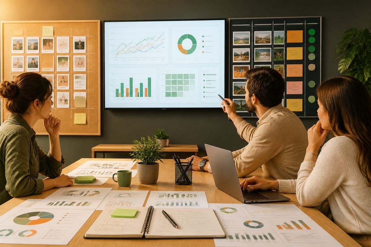 estrategia redes sociales cinco alternativas creator workspace with metrics dashboard, planning checklist, and campaign board