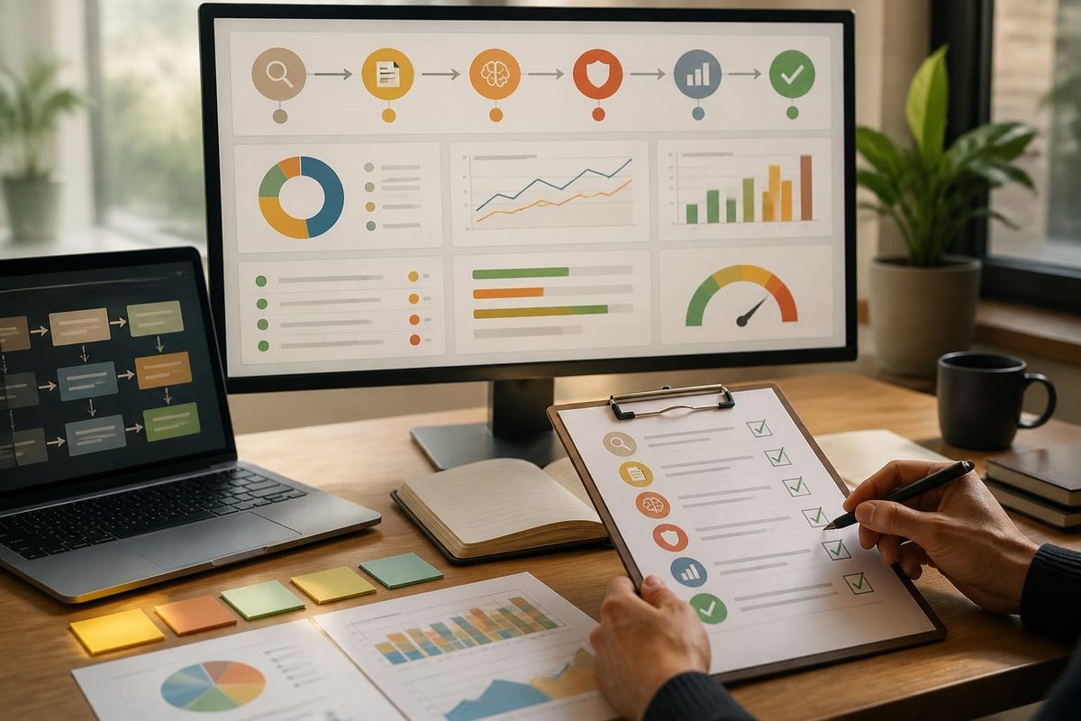 Dashboard view of content audit workflows in Claude with safety checks and KPI charts