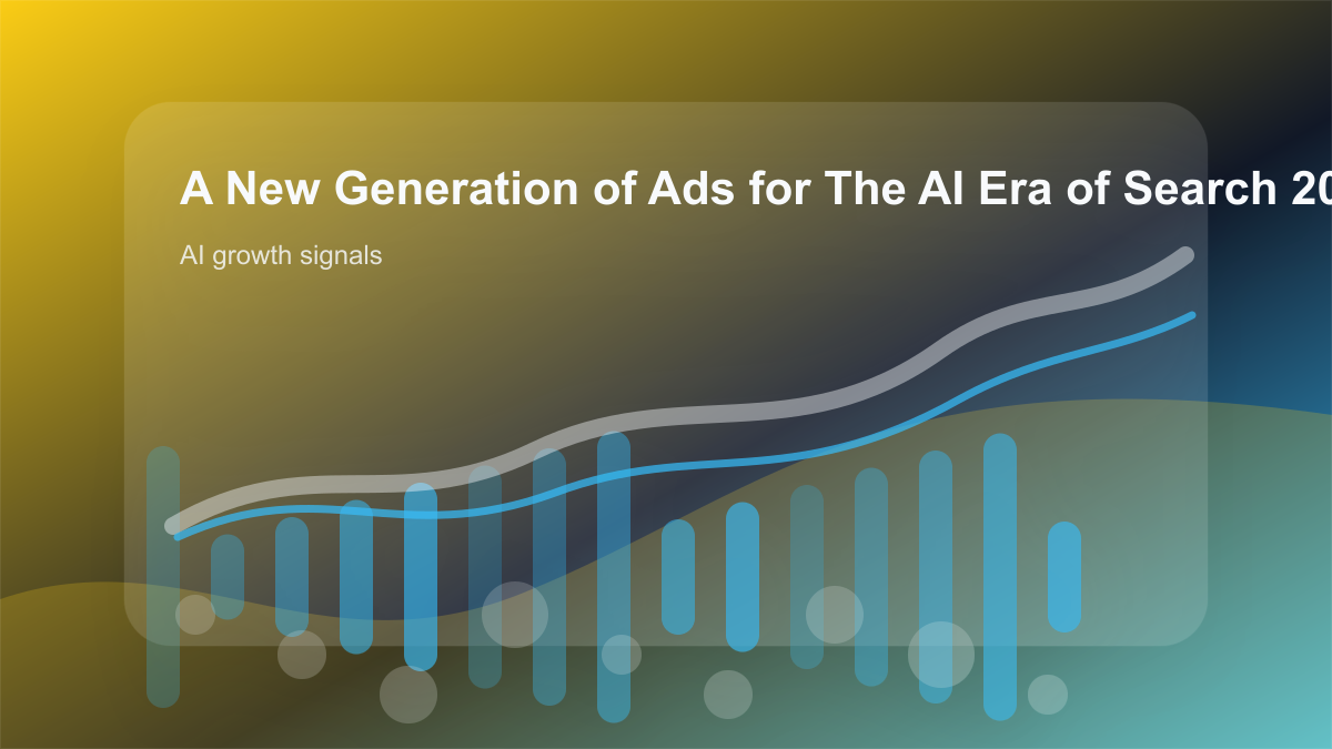 A New Generation of Ads for The AI Era of Search 2026 cover showing ai growth signals, content workflow, and performance checks