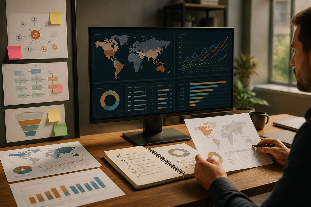 Dashboard showing geographic AI search visibility metrics and prompt performance