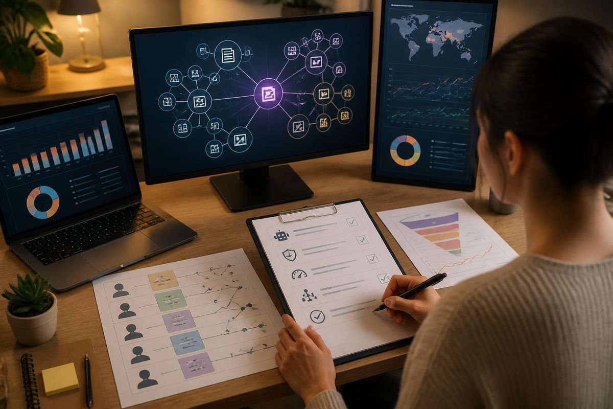 source crawler access checklist creators AI search briefing workspace with query map, ads dashboard, and source checklist