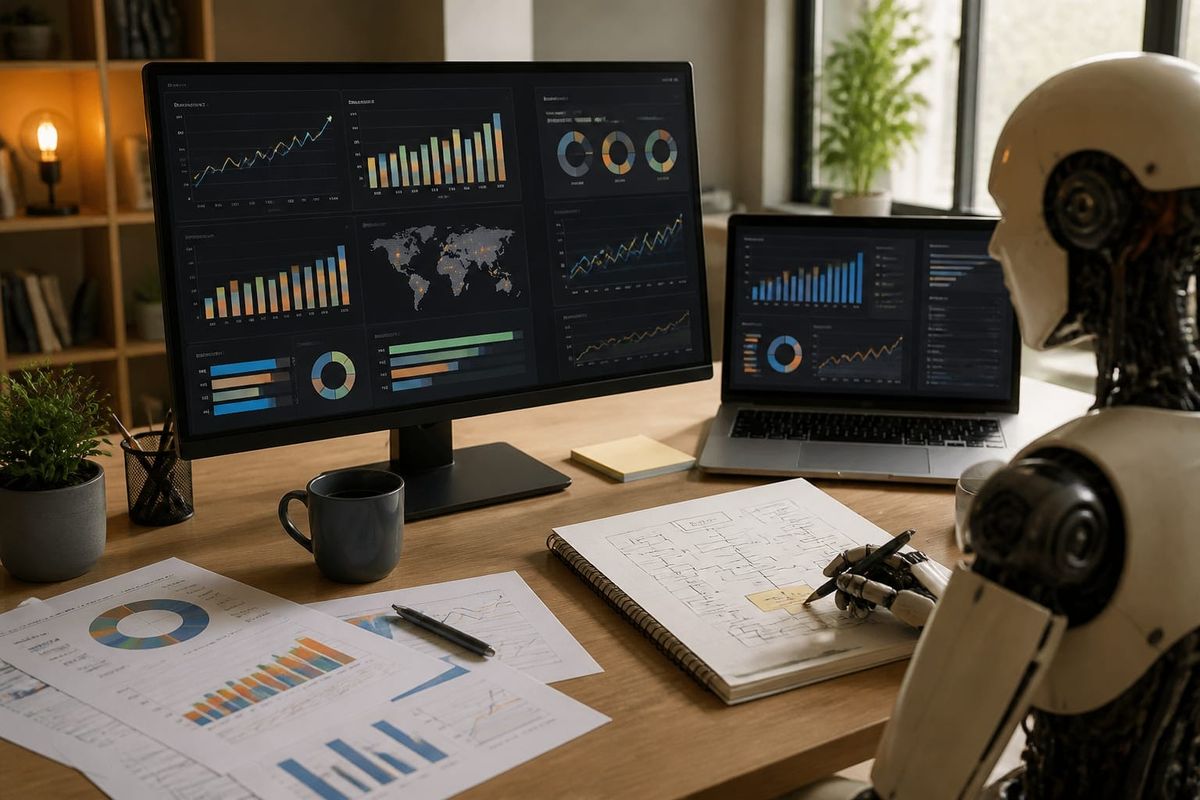 Dashboard view of SEO reporting metrics and AI insights