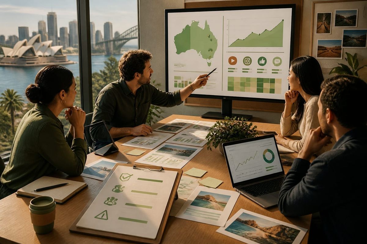 australian trends trust shift creator workspace with metrics dashboard, planning checklist, and campaign board