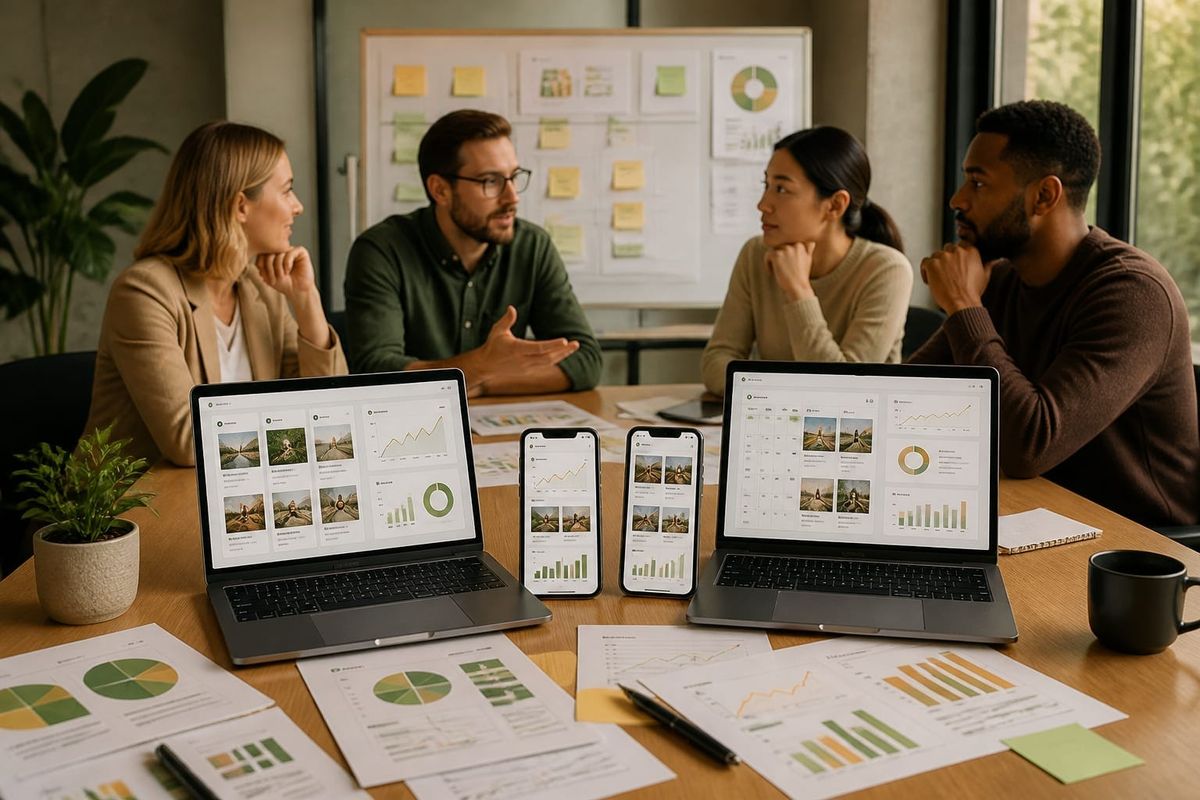 Comparison of Buffer and Hootsuite dashboards on laptop and mobile