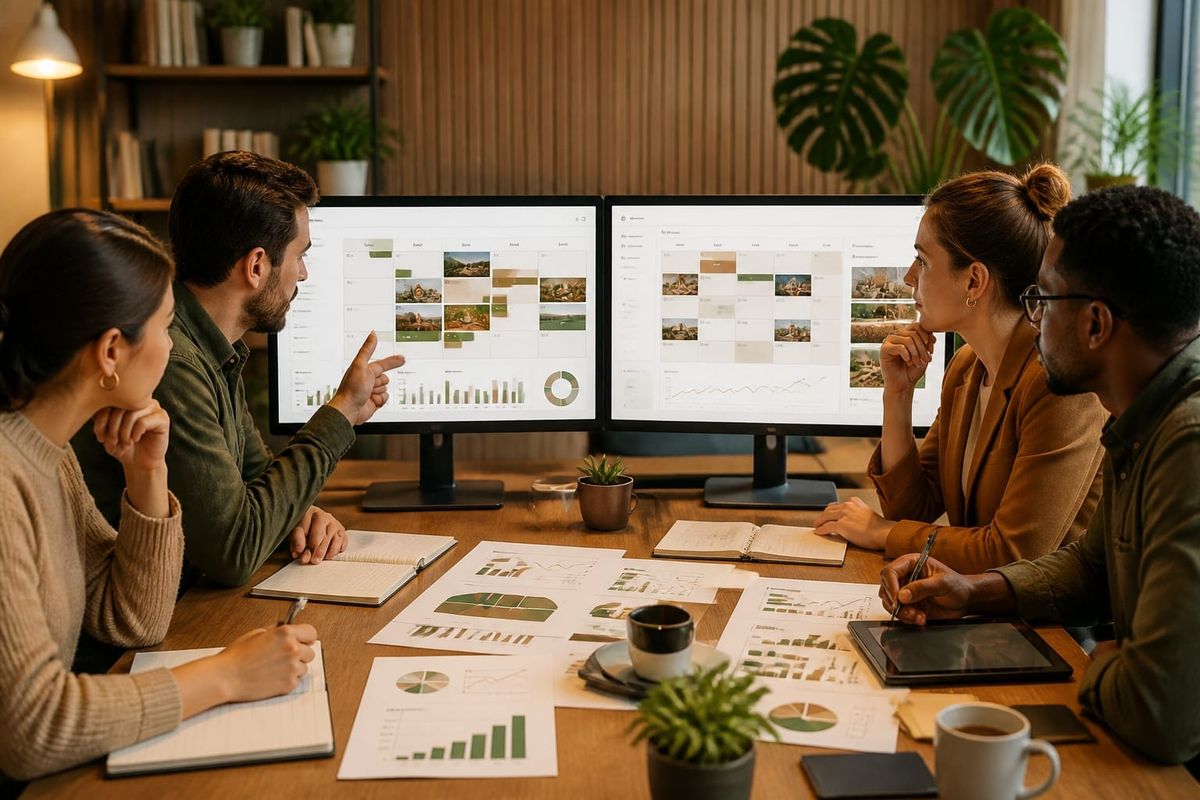 buffer later cual herramienta gestion creator workspace with metrics dashboard, planning checklist, and campaign board