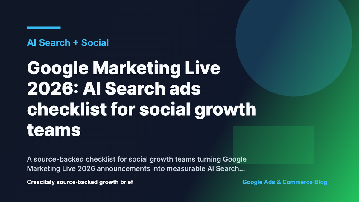 Abstract Google Marketing Live 2026 AI Search ads workflow for social growth teams