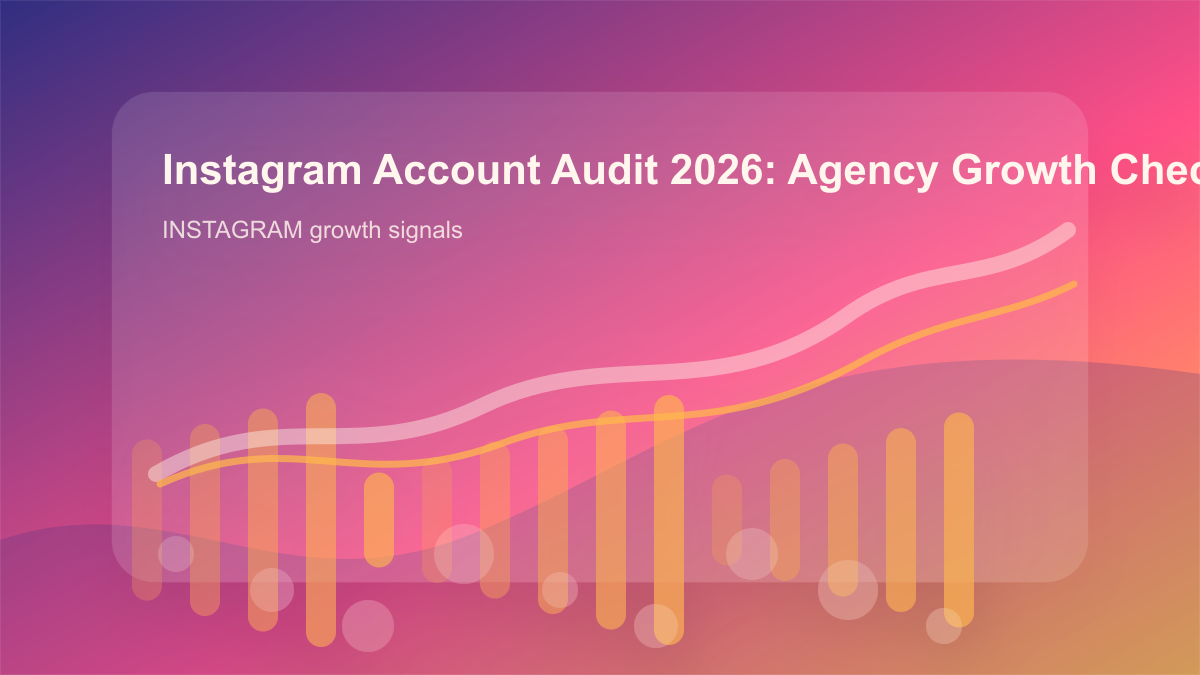 Instagram Account Audit 2026: Agency Growth Checklist and Report cover showing instagram growth signals, content workflow, and performance checks
