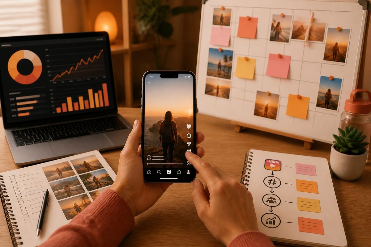 instagram reels algorithm cambio como audience reach dashboard with post calendar and distribution planning board