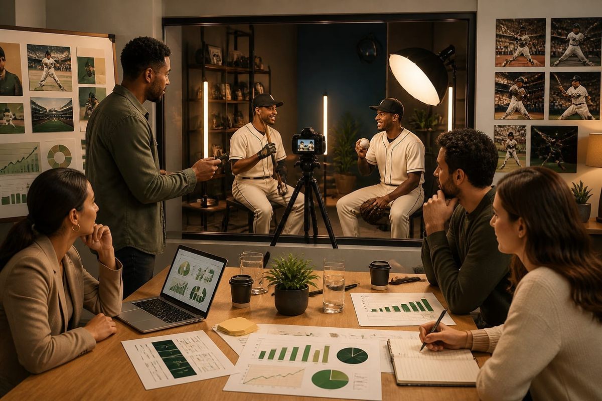 MLB Players Studio players recording content in a studio setting