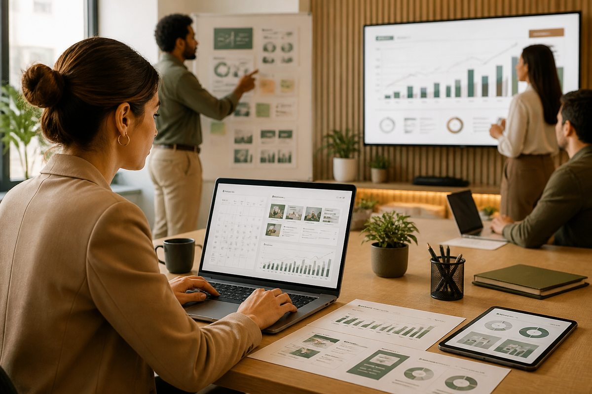Person scheduling LinkedIn posts on a dashboard with calendar and analytics