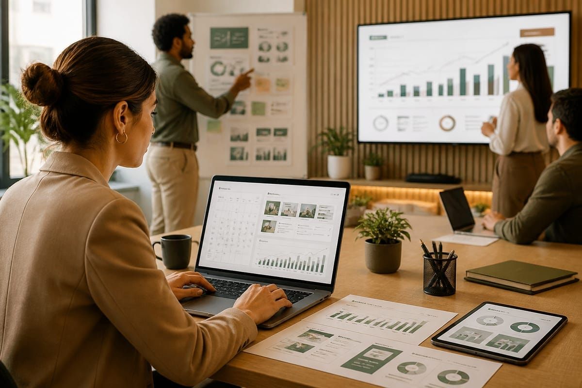 Person scheduling LinkedIn posts on a dashboard with calendar and analytics