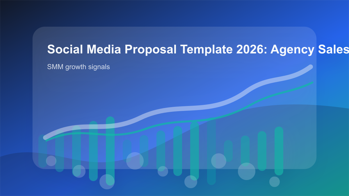 Social Media Proposal Template 2026: Agency Sales and Growth Pla cover showing smm growth signals, content workflow, and performance checks