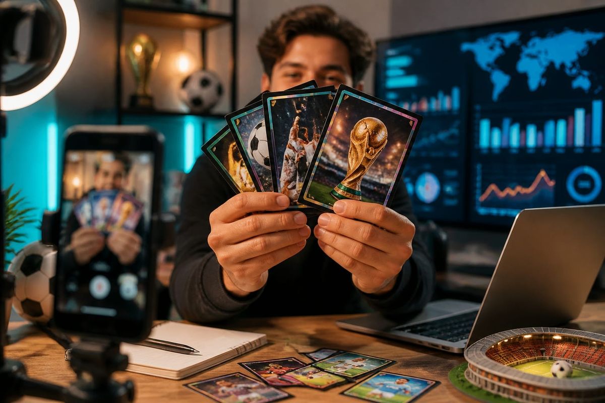 Raggruppamento di trading cards brandizzate TikTok in mano a un creator