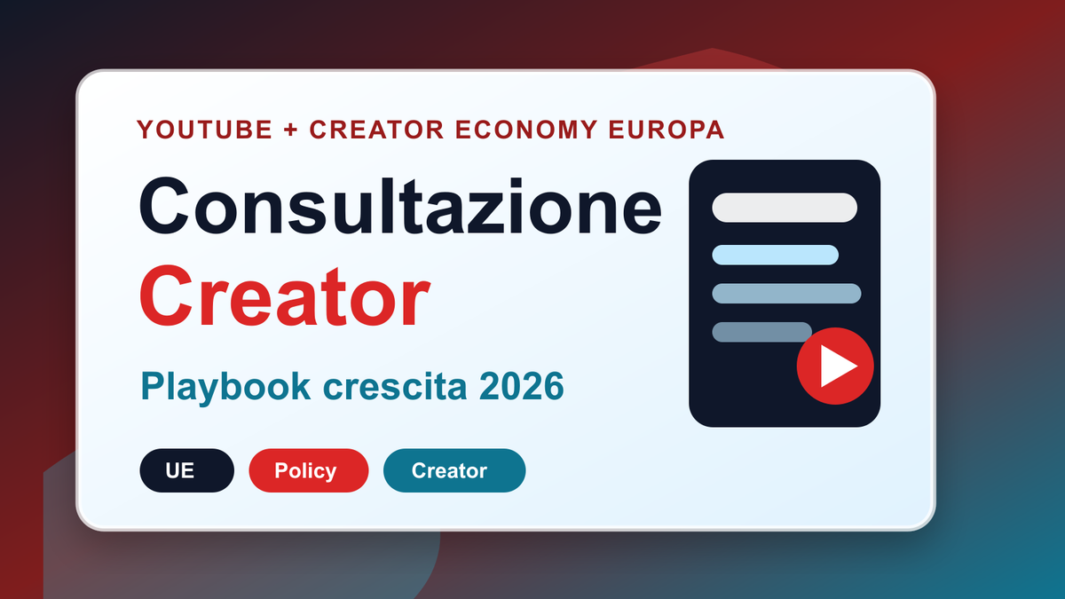 Cover YouTube Consultazione Creator Europa 2026 playbook crescita