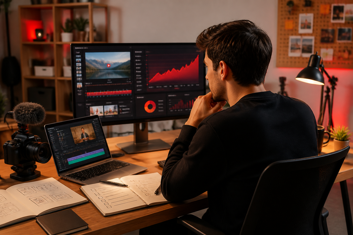Creator using Google AI tools for YouTube content planning and editing