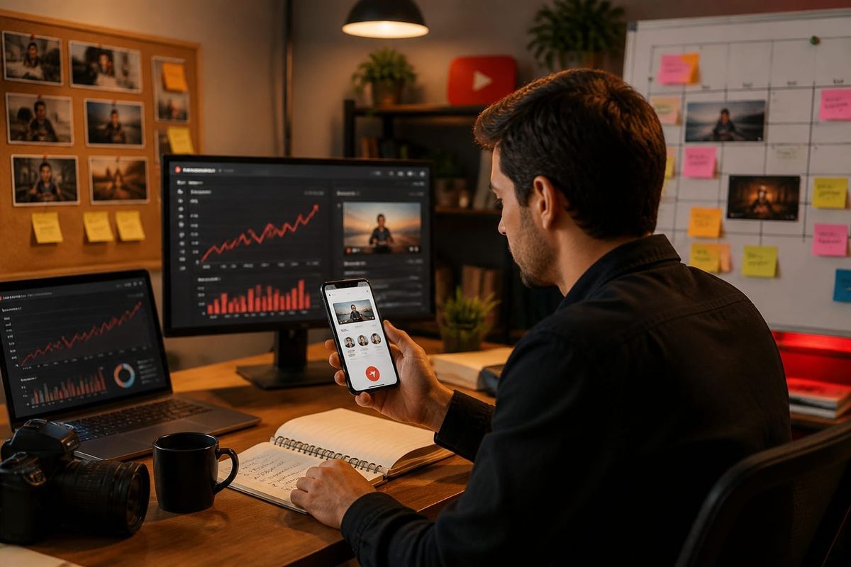 youtube sharing messaging means your video planning desk with performance dashboard and creator workflow board