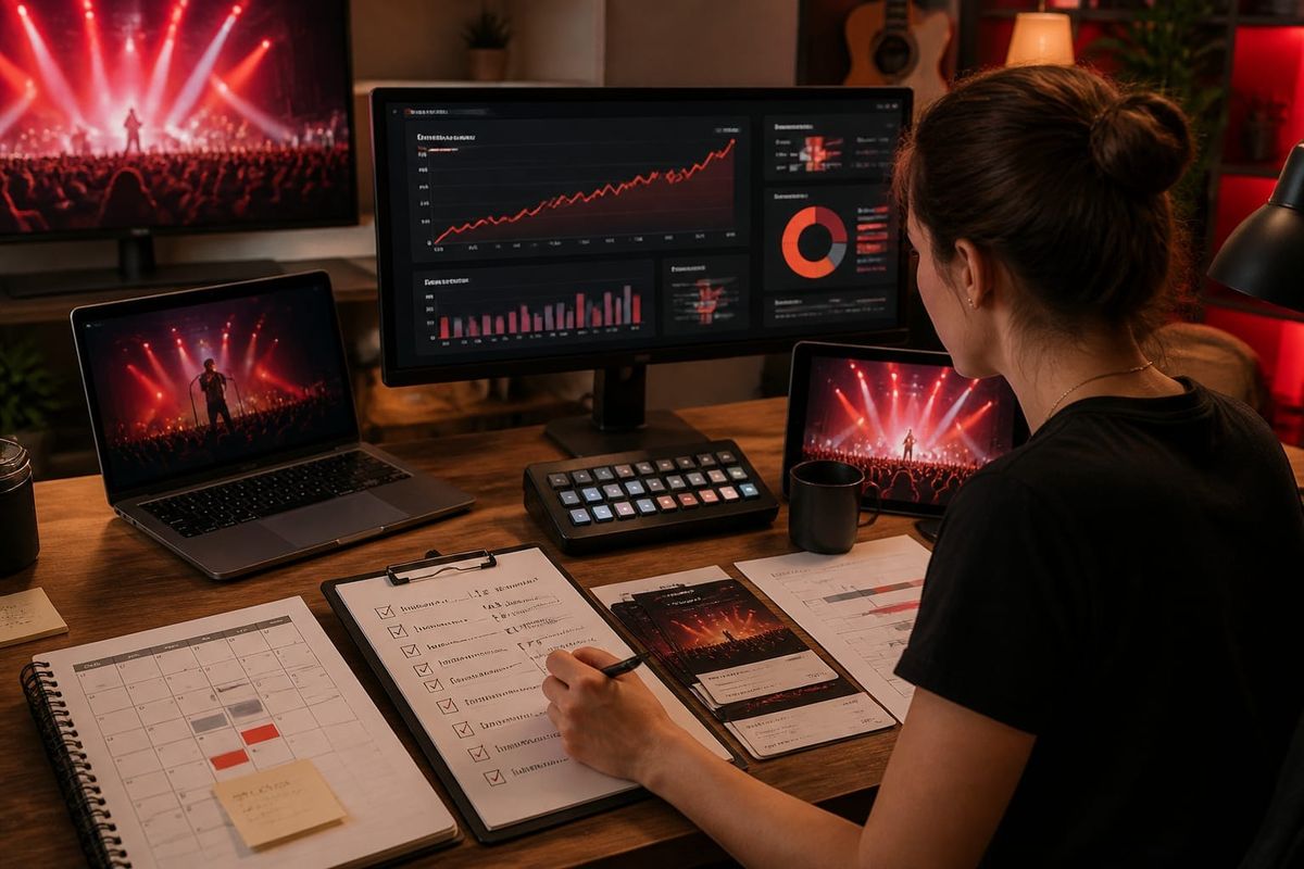youtube live concert tactical checklist pricing dashboard with payout checklist and KPI comparison board