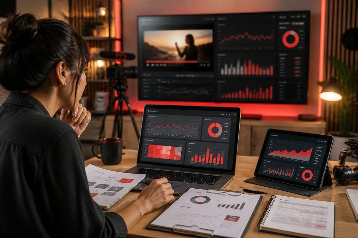 Dashboard view of YouTube ad metrics and reporting tools