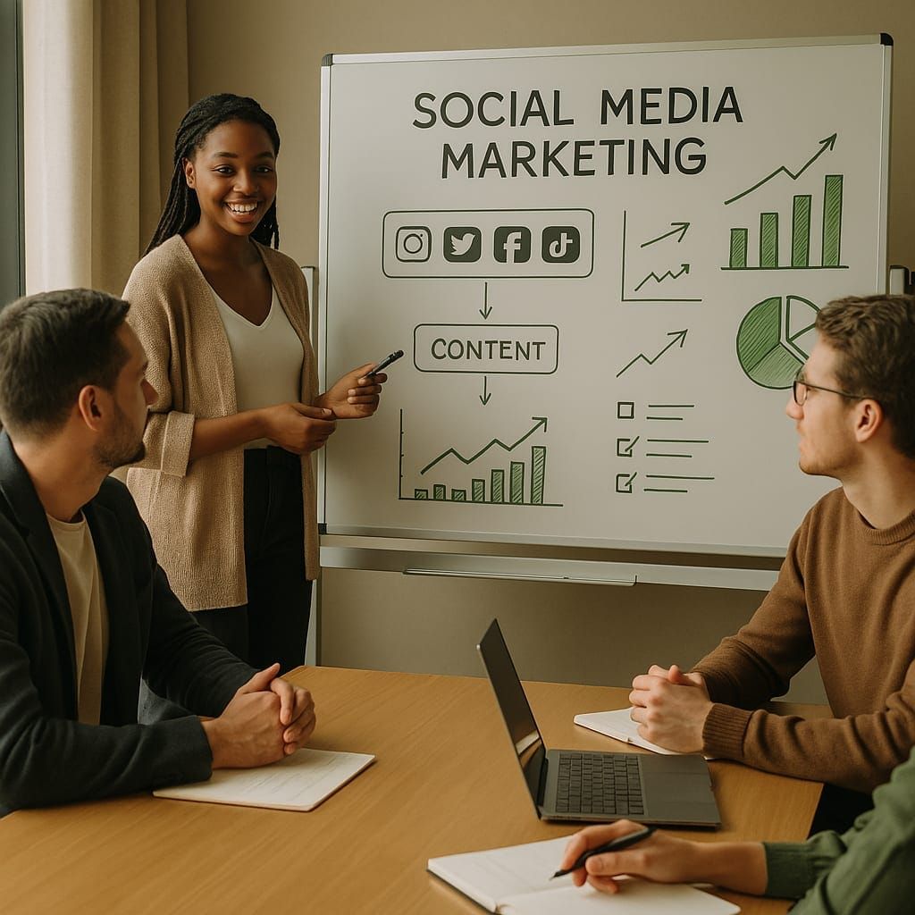 A person using a laptop with social media icons floating around, symbolizing social media growth tools and strategy.