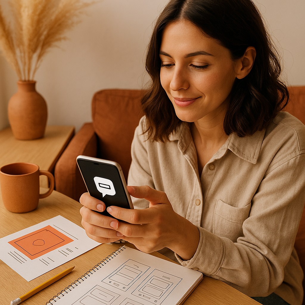 Ekran smartfona pokazujący rozmowę DM na Instagramie z automatycznymi odpowiedziami, otoczony wykresami wzrostu.