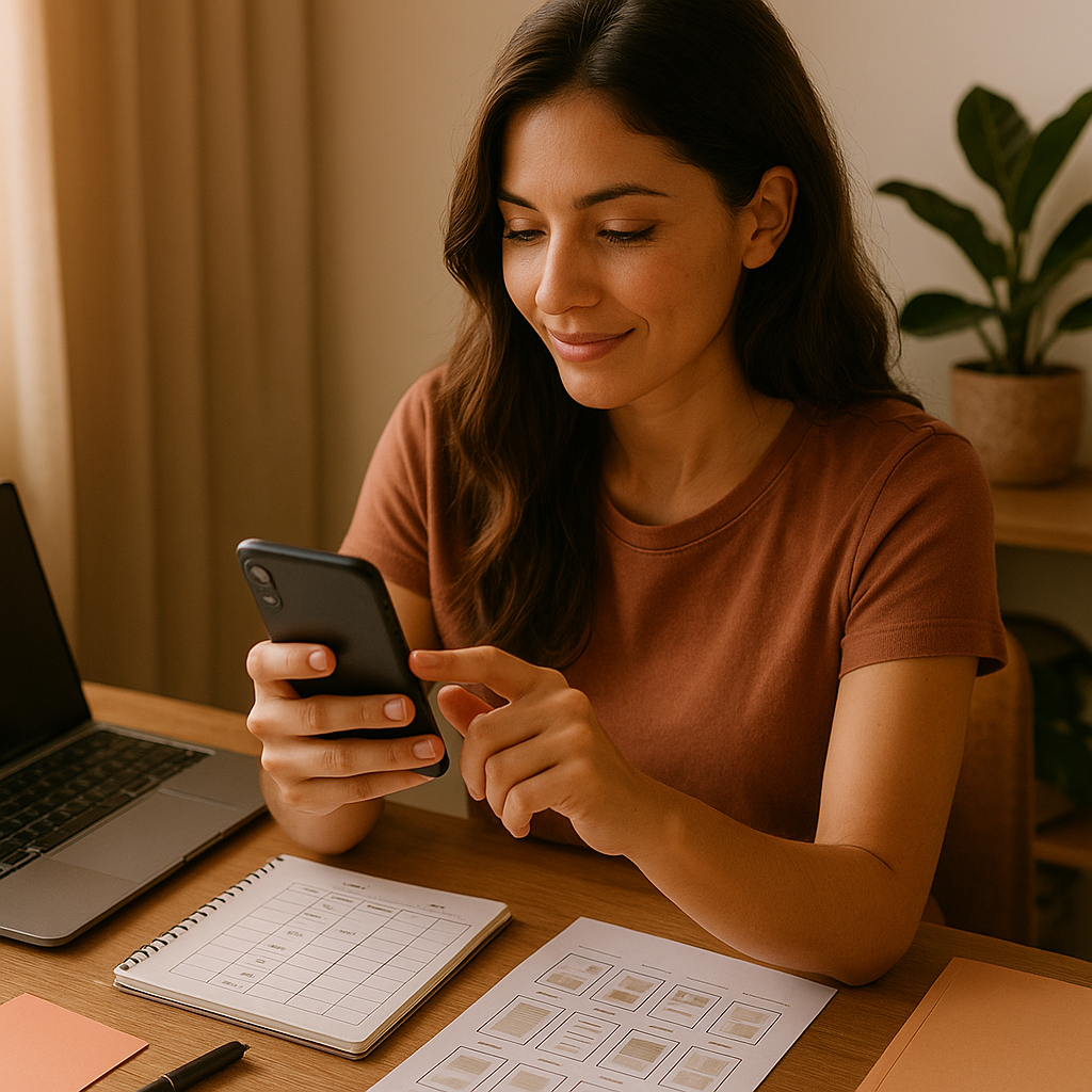 Schermo di smartphone che mostra una conversazione DM di Instagram con risposte automatizzate, circondato da grafici di crescita.