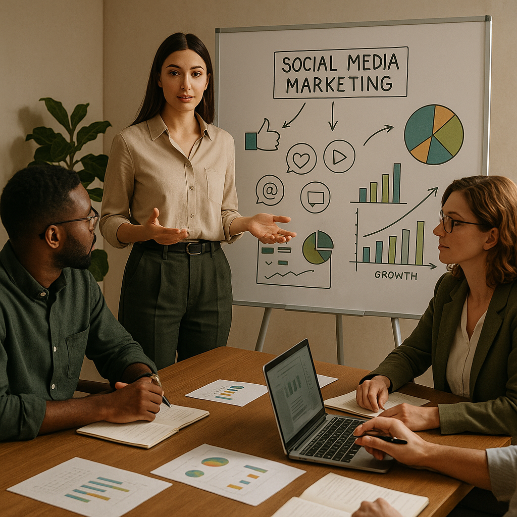 A person expertly managing multiple social media accounts on a laptop and phone, illustrating professional social media marketing strategy.