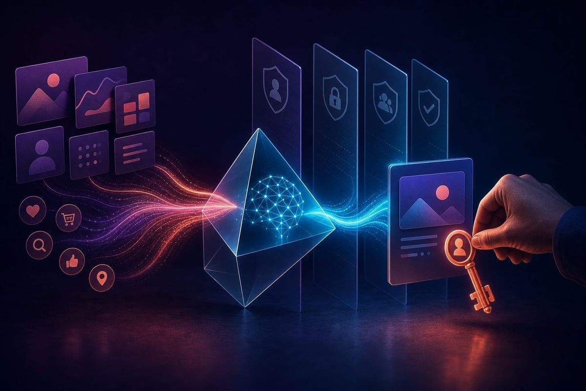 A signal-lineage canvas tracing Pinterest intent from observed platform data to an AI recommendation and a human-approved action