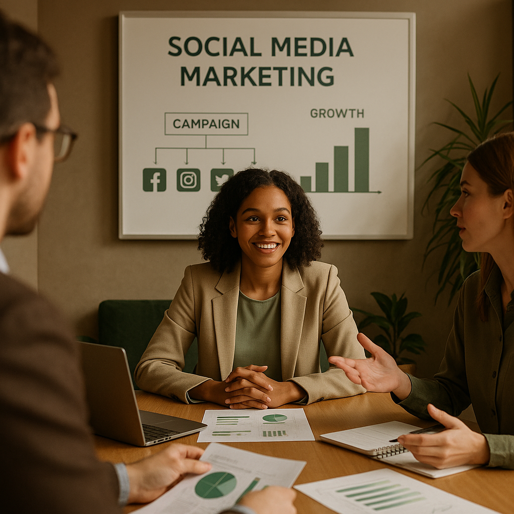 A person using a laptop with various social media icons floating around, symbolizing efficient social media management and scheduling.