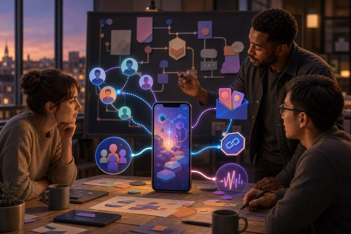 Team italiano di sviluppo mobile che collega gioco, community e analytics in un flusso Discord Social SDK senza loghi o interfacce reali