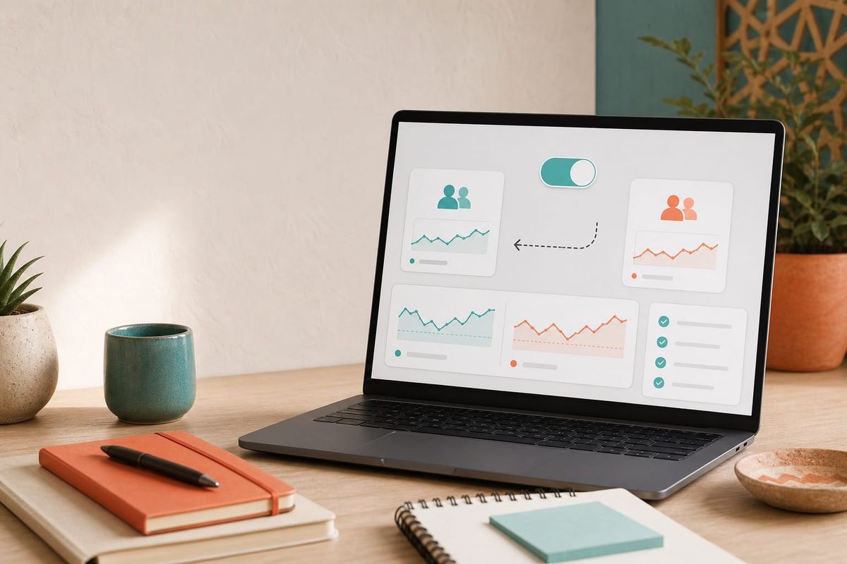 Google AI Search 2026 en un dashboard de Search Console con checklist de exclusión reversible
