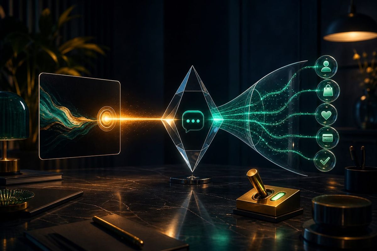 openai cosa cambia dopo click AI search briefing workspace with query map, ads dashboard, and source checklist